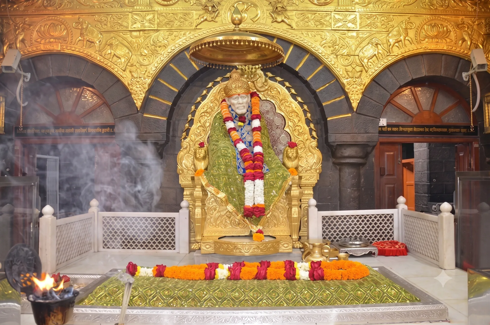 The gilded Sai Baba idol in the Samadhi Mandir at Shirdi